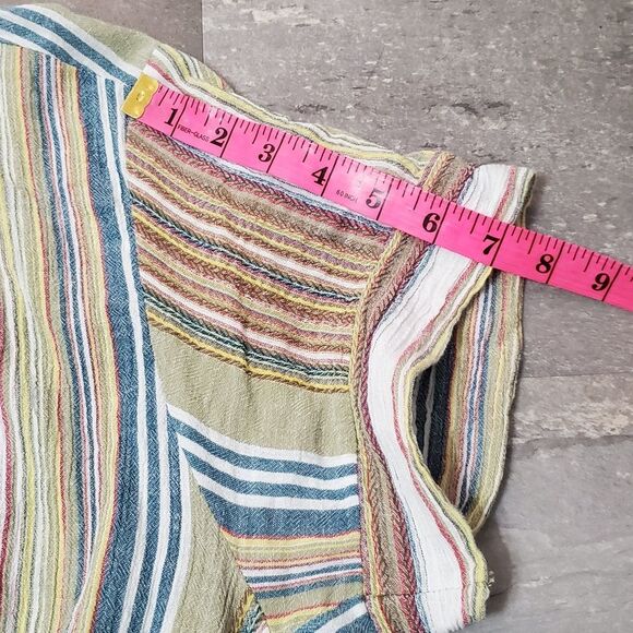 Angie Short Sleeves Crop Top Shirt. Multicolor Stripes. Twisted Front. Boho. L. - Picture 2 of 8